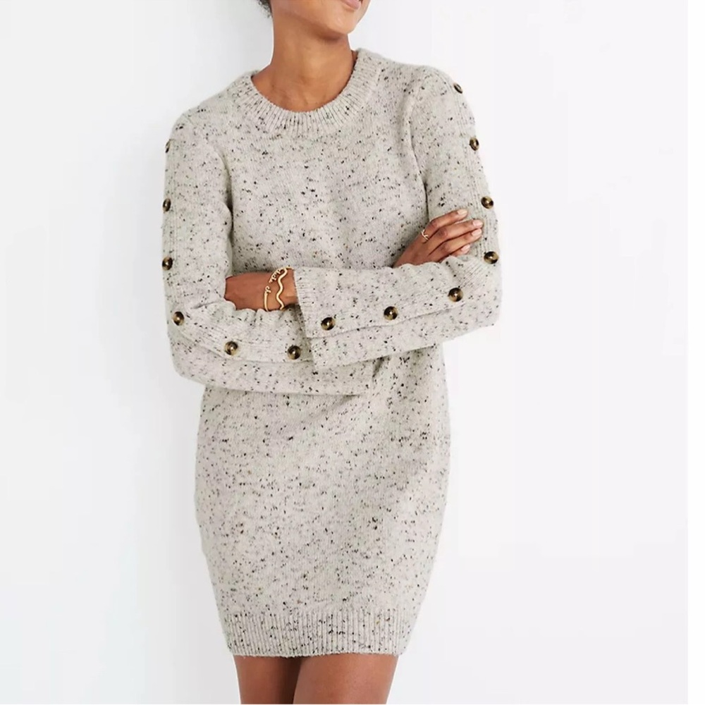 Madewell Donegal Button Sleeve Sweater Dress Snow S